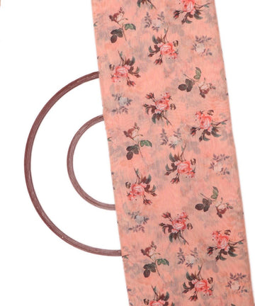 peach colour floral print chanderi fabric